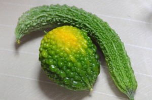 一緒に料理するのは、グリーンカーテンのゴーヤ